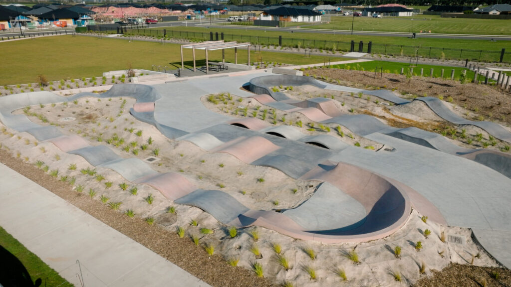 FuturFiber Hemp geotextile for erosion control and weed suppression at Faringdon Pump Track, Rolleston.